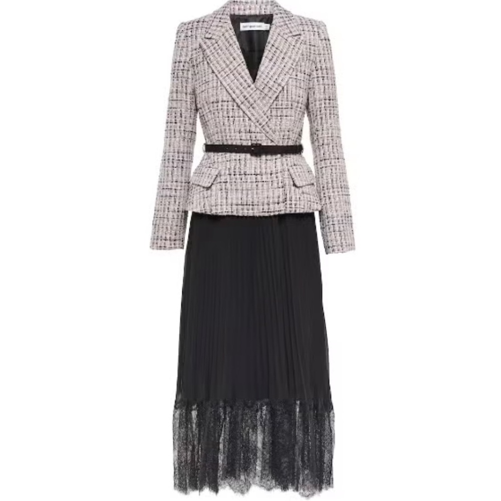Self-Portrait black tinsel bouclé chiffon midi dress.